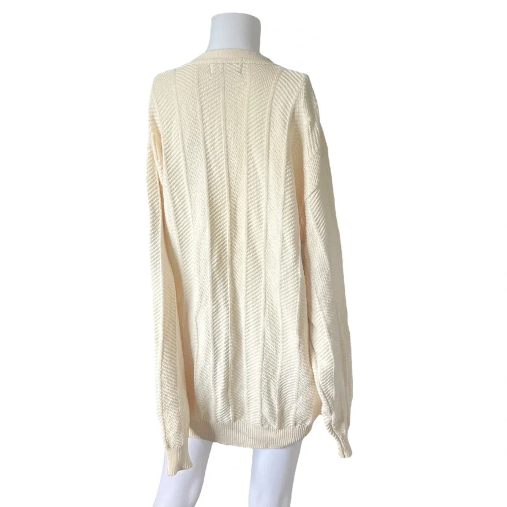 Vintage Cream Knit Fisherman Sweater Cotton Croft & Barrow Mens Size Large Tall